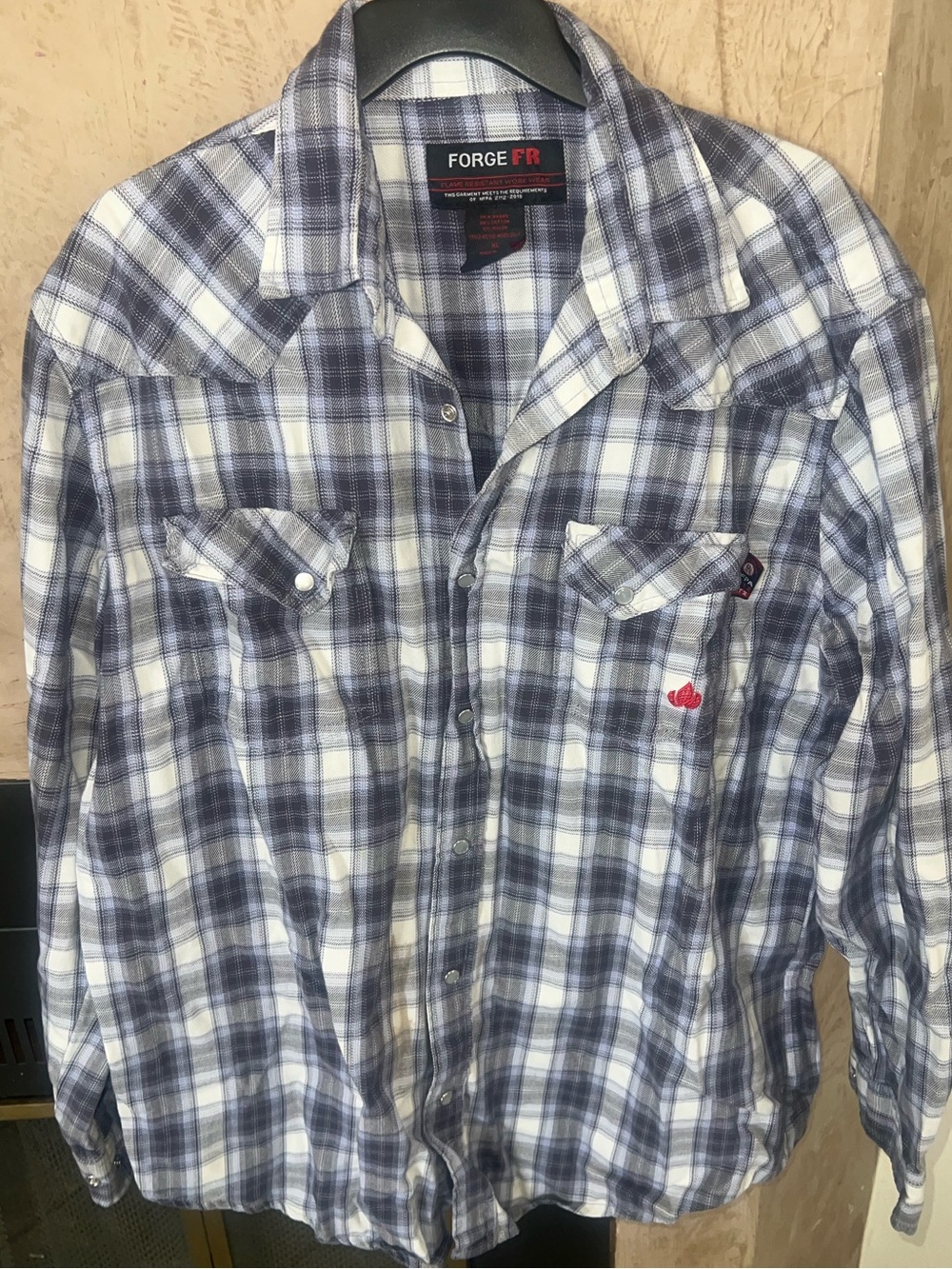 Forge FR Flame ResistantPlaidSnapFrontWork Shirt XL Light Purple White NFPA 2112